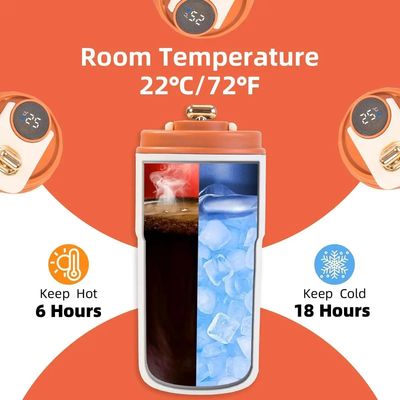 Taça de viagem de 450 ml com visor de temperatura inteligente com material de aço inoxidável e cordel