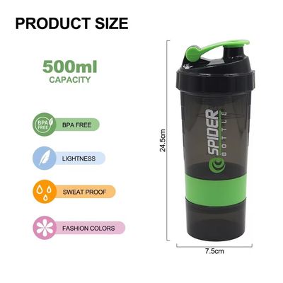 Proof de vazamento 16oz Fitness GYM Esportes Protein Mixes Shaker Botelha com dois compartimentos extras