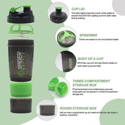 Proof de vazamento 16oz Fitness GYM Esportes Protein Mixes Shaker Botelha com dois compartimentos extras