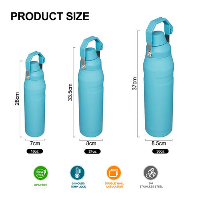 16oz/24oz/36oz Isolamento térmico garrafa de água de aço inoxidável para pó revestido