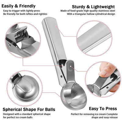 Ferramentas de cozinha Scoop de sorvete de aço inoxidável com logotipo personalizado de gatilho fácil e 4,8 * 18cm