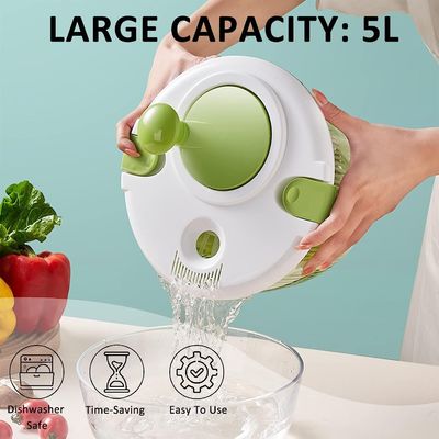 Confortável manuseio 5L Salada grande Spinner Secador de Alface com logotipo personalizado aceitável