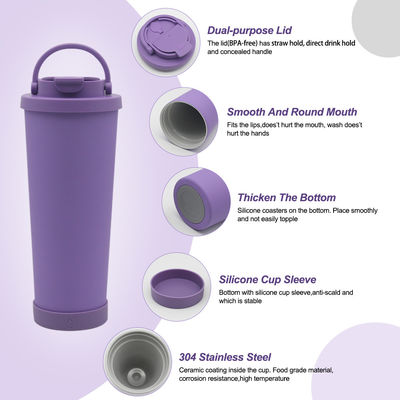 Tumbler isolado de aço inoxidável de palha com revestimento cerâmico e base de silicone