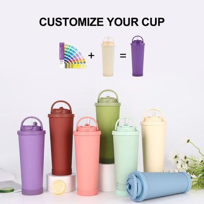 Tumbler isolado de aço inoxidável de palha com revestimento cerâmico e base de silicone