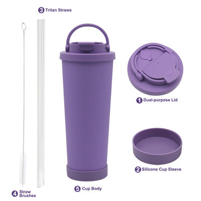 Tumbler isolado de aço inoxidável de palha com revestimento cerâmico e base de silicone
