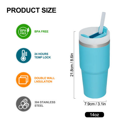 Isolamento térmico 14oz Copo para crianças com palha BPA livre Dupla parede Tubler de aço inoxidável