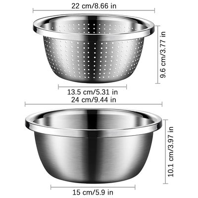 Logotipo personalizado Filé de cozinha versátil 304 aço inoxidável Microporous Colander Rice Washing Bowl Set 550g