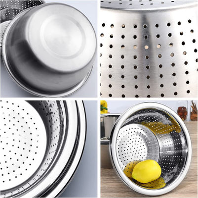 Logotipo personalizado Filé de cozinha versátil 304 aço inoxidável Microporous Colander Rice Washing Bowl Set 550g