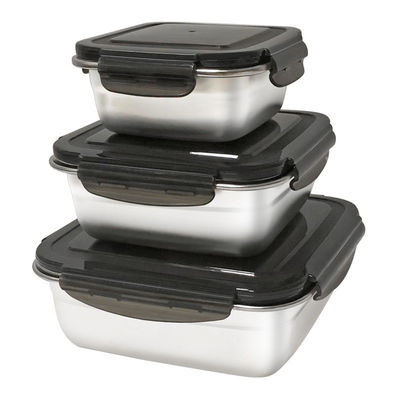 Rectangular 400/750/1200ml Caixa de almoço Bento de aço inoxidável com tampa de bloqueio e durável
