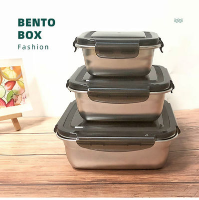 Rectangular 400/750/1200ml Caixa de almoço Bento de aço inoxidável com tampa de bloqueio e durável