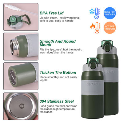 Garrafa de água de aço inoxidável isolada personalizada de 600 ml/800 ml com palha e alça portátil
