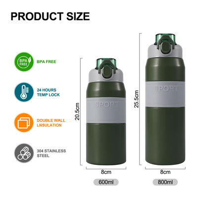 Garrafa de água de aço inoxidável isolada personalizada de 600 ml/800 ml com palha e alça portátil
