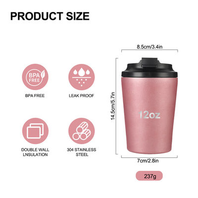 12oz viagem reutilizável caneca de chá de café isolado térmico de aço inoxidável tumbler superior