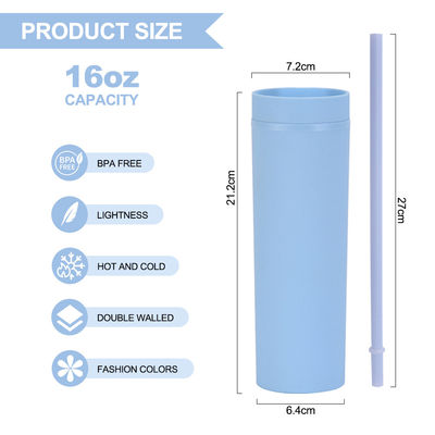 186g de cápsulas de acrílico personalizadas de cores pastel 16oz copos de plástico reutilizáveis com palha