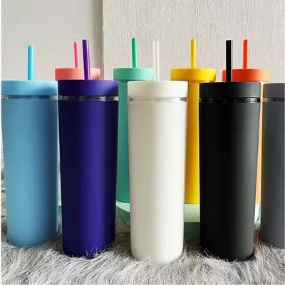186g de cápsulas de acrílico personalizadas de cores pastel 16oz copos de plástico reutilizáveis com palha