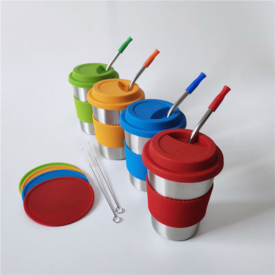 1 peça 12 oz bebês canecas de leite de aço inoxidável com tampas e canudos de silicone coloridos