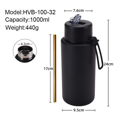 304 de aço inoxidável Eco-friendly 32oz Dupla parede isolada garrafa de água com palha