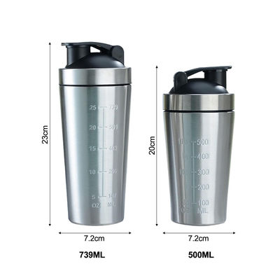 739ml / 500ml Capacidade Custom Color Acero Inoxidável Protein Shaker Botella para ginásio
