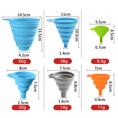 Materiais de qualidade alimentar Cozinha Mini Soft Silicone Retrátil Funnel dobrável