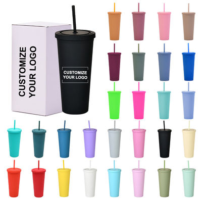 American Style 710ml / 24oz Reutilizável BPA Free Tumblers de plástico com tampas e canudos
