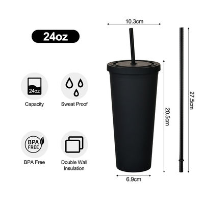 American Style 710ml / 24oz Reutilizável BPA Free Tumblers de plástico com tampas e canudos