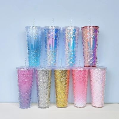 Método de fluxo de água Criativo caneca caneca plástico camada dupla Flash rosa de peixe de escala de copos