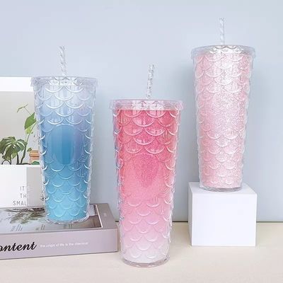 Método de fluxo de água Criativo caneca caneca plástico camada dupla Flash rosa de peixe de escala de copos