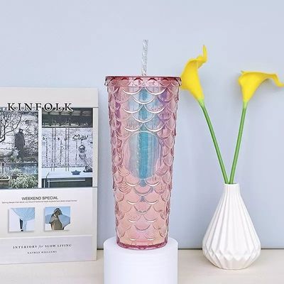Método de fluxo de água Criativo caneca caneca plástico camada dupla Flash rosa de peixe de escala de copos