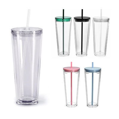 Copo Reutilizável 24oz de plástico com parede dupla com tampa e palha