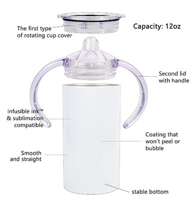 Sublimação Tubler de aço inoxidável 12oz BPA Free garrafa de água para bebês bebendo
