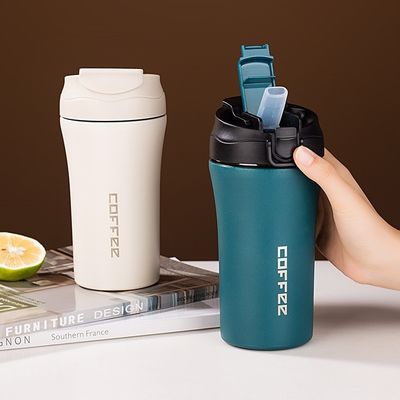 Copo de café de viagem isolado a vácuo de aço inoxidável 14 oz/400 ml com tampa e palha