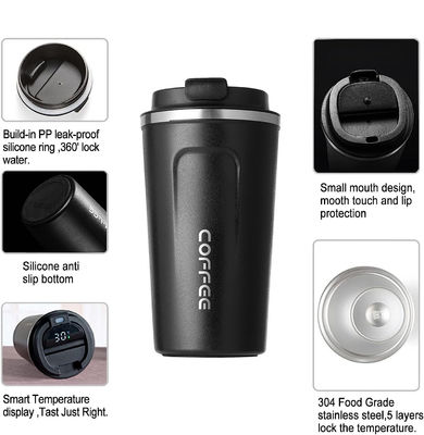Taça térmica de aço inoxidável ecológica com visor de temperatura e tampa à prova de vazamento