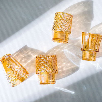 Conjunto de peixe Koi de vidro azul amarelo cinza feito à mão para presentes de negócios em estilo americano