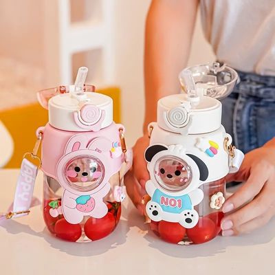 Garrafa de água para crianças desenho animado Cute Cup plástico com design portátil tipo palha