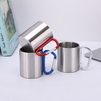 200ml / 300ml Campeamento e viagens aço inoxidável Double Wall Carabiner Mug com alça