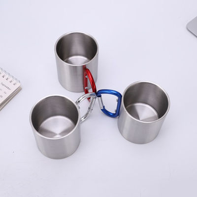 200ml / 300ml Campeamento e viagens aço inoxidável Double Wall Carabiner Mug com alça