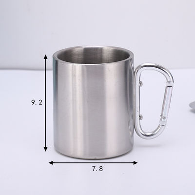 200ml / 300ml Campeamento e viagens aço inoxidável Double Wall Carabiner Mug com alça