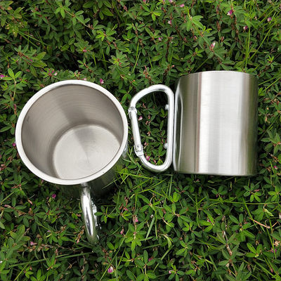 200ml / 300ml Campeamento e viagens aço inoxidável Double Wall Carabiner Mug com alça