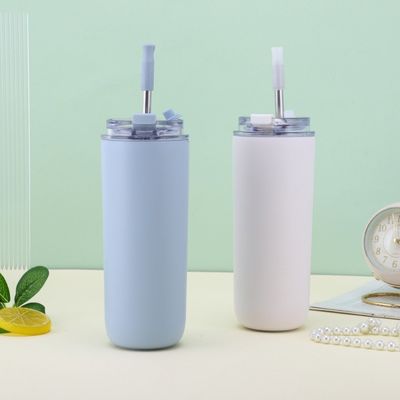 7.6*19.7CM Porta-copos de café de aço inoxidável porta-copos com palha e tampa livre de BPA