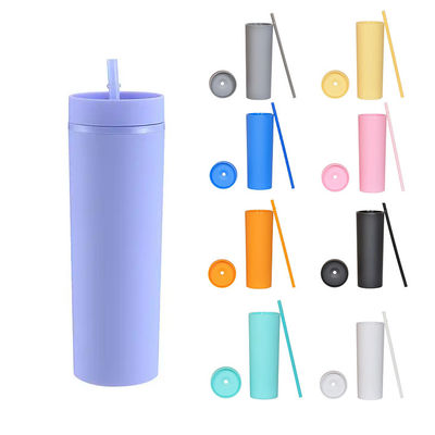 16oz Capacidade Custom Double Wall Tumblers com tampa e palha Feito de plástico PP
