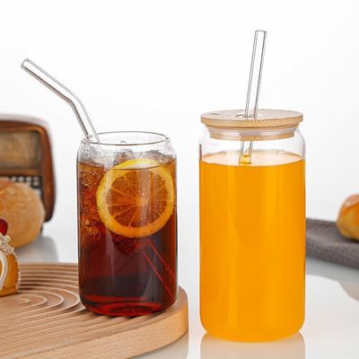 Garrafa de água de vidro livre de borosilicato BPA com tampa de bambu e palha de vidro