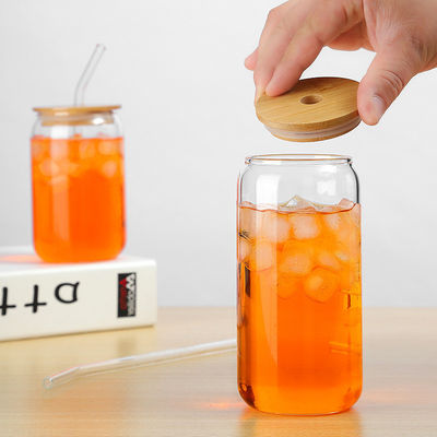 Garrafa de água de vidro livre de borosilicato BPA com tampa de bambu e palha de vidro