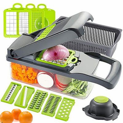 Cortador de vegetais de metal Cortador de cebola Cortador multifuncional de fatias Gratador com cesta de colander