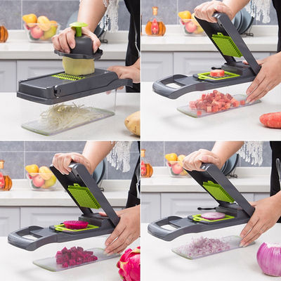 Cortador de vegetais de metal Cortador de cebola Cortador multifuncional de fatias Gratador com cesta de colander