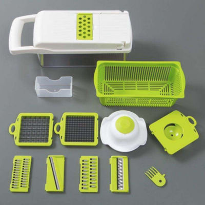 Cortador de vegetais de metal Cortador de cebola Cortador multifuncional de fatias Gratador com cesta de colander