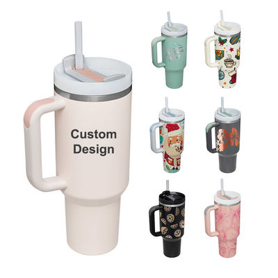 American Style Custom Pattern 40oz Tumbler com manobra de tampa e palha de aço inoxidável