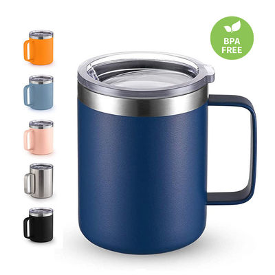 Taças de café de viagem isoladas a vácuo de aço inoxidável de parede dupla personalizadas com alça para acampamento