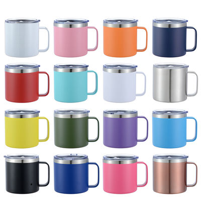 Taças de café de viagem isoladas a vácuo de aço inoxidável de parede dupla personalizadas com alça para acampamento