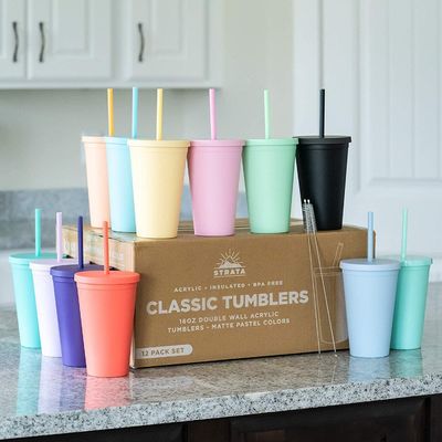 Custom AS PP Duplo Parede Colorido Acrílico Matte Preto Copo de plástico Tumbler com tampa e palha
