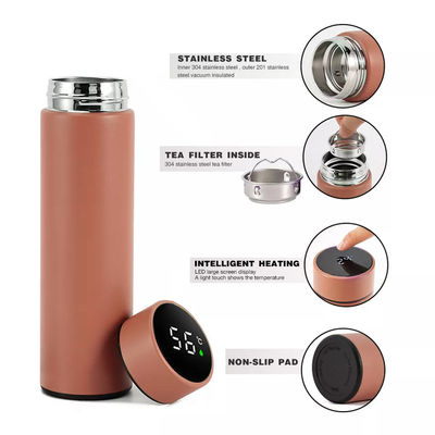 Garrafa de água LED digital inteligente personalizada garrafa de chá de infusão de vácuo garrafa termo isolada com tampa
